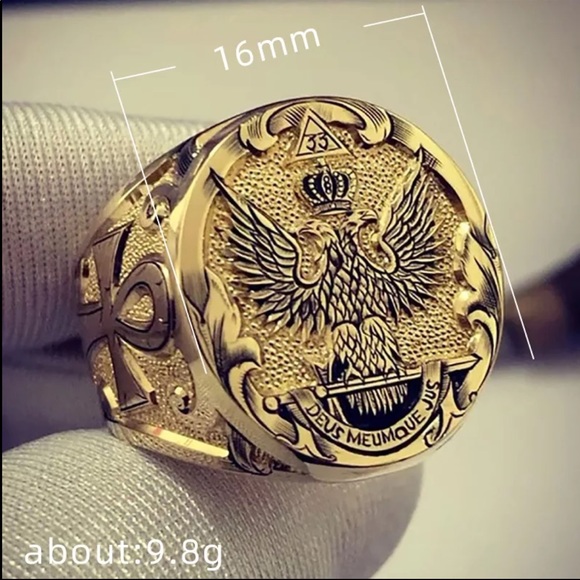 New Unisex Yellow Gold Eagle American Street Ring - Picture 3 of 4